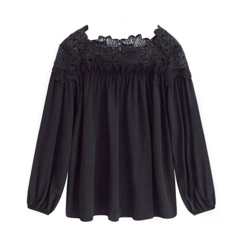 Blouse Manufacturer - Floral Lace Solid Color O-neck Long Sleeve