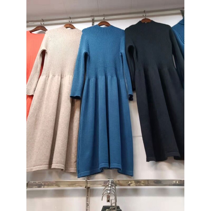 Dress Manufacturer - Long Sweater Knit O-neck A-line Midi
