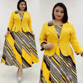 Two Piece Set Manufacturer - African Printed Coat & Dress Plus Size