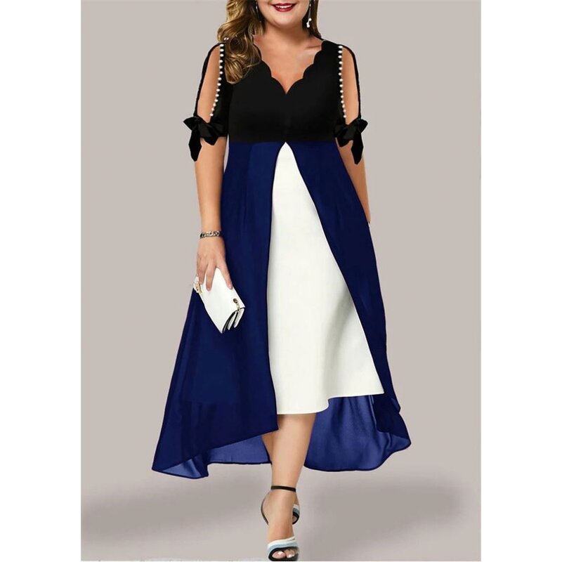 Dress Manufacturer - Plus Size V Neck Patchwork Office Formal