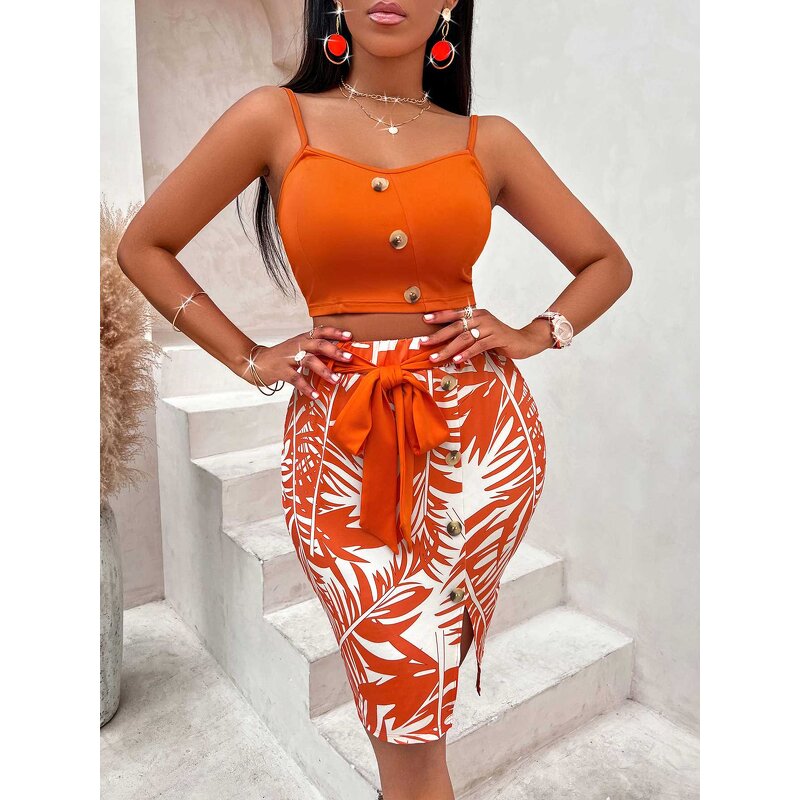 Dress Suit Manufacturer - Printed Waist Tied Sleeveless Slim Trend