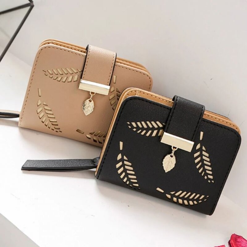 Wallet Manufacturer - Female Short Hollow Leave Pouch PU Leather