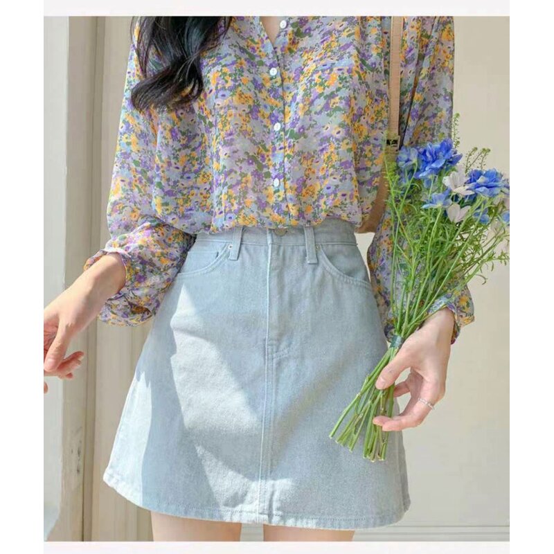 Blouse Manufacturer - Floral Long Sleeve Stand Collar Button