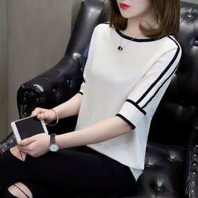 Knit Top Manufacturer - Half Short Sleeve Loose Elegant Casual