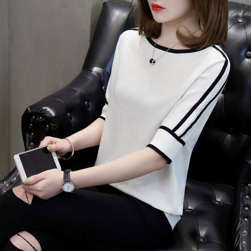 Knit Top Manufacturer - Half Short Sleeve Loose Elegant Casual