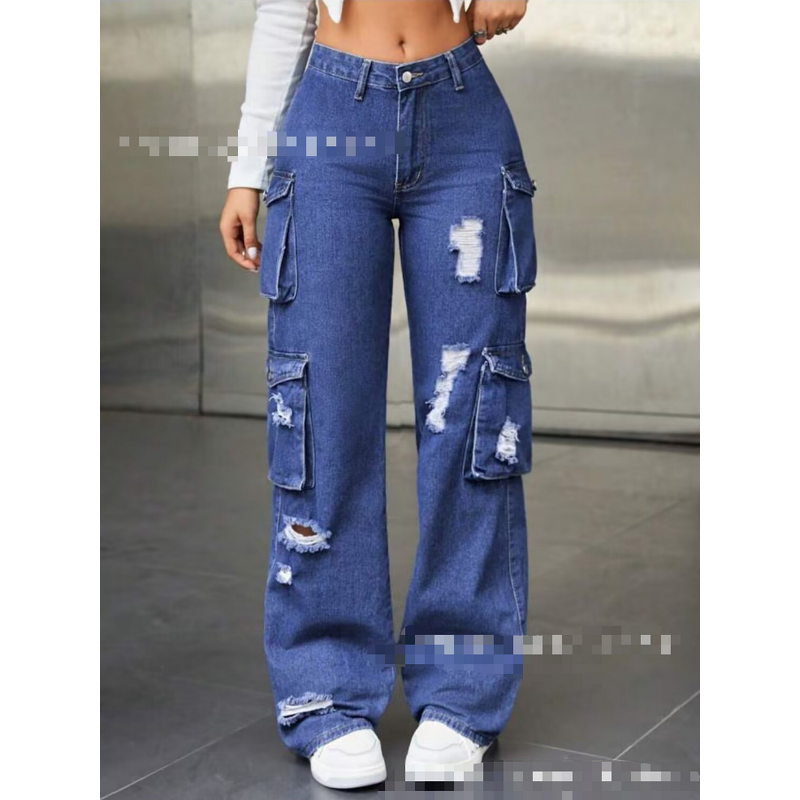 Cargo Jeans Manufacturer - High-Waist Loose Fit Multi-Pocket Wide-Leg