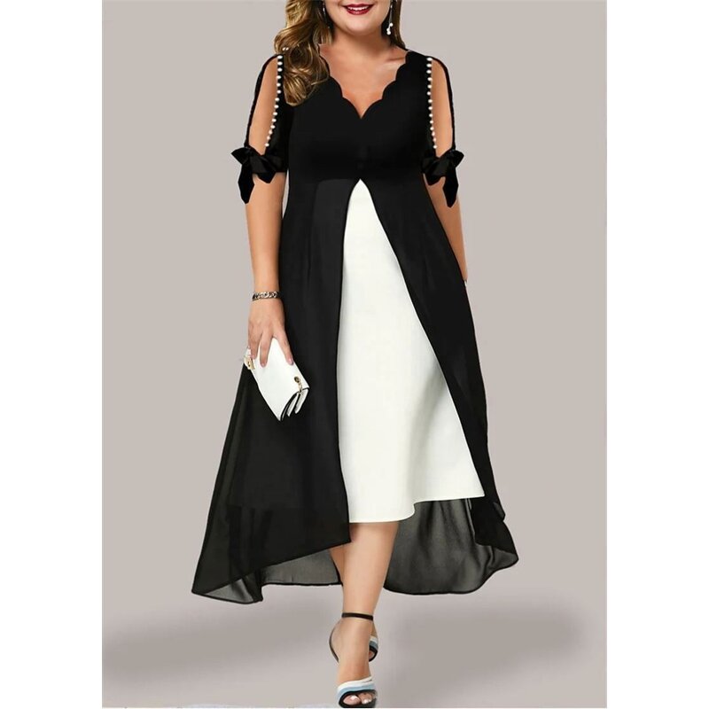 Dress Manufacturer - Plus Size V Neck Patchwork Office Formal