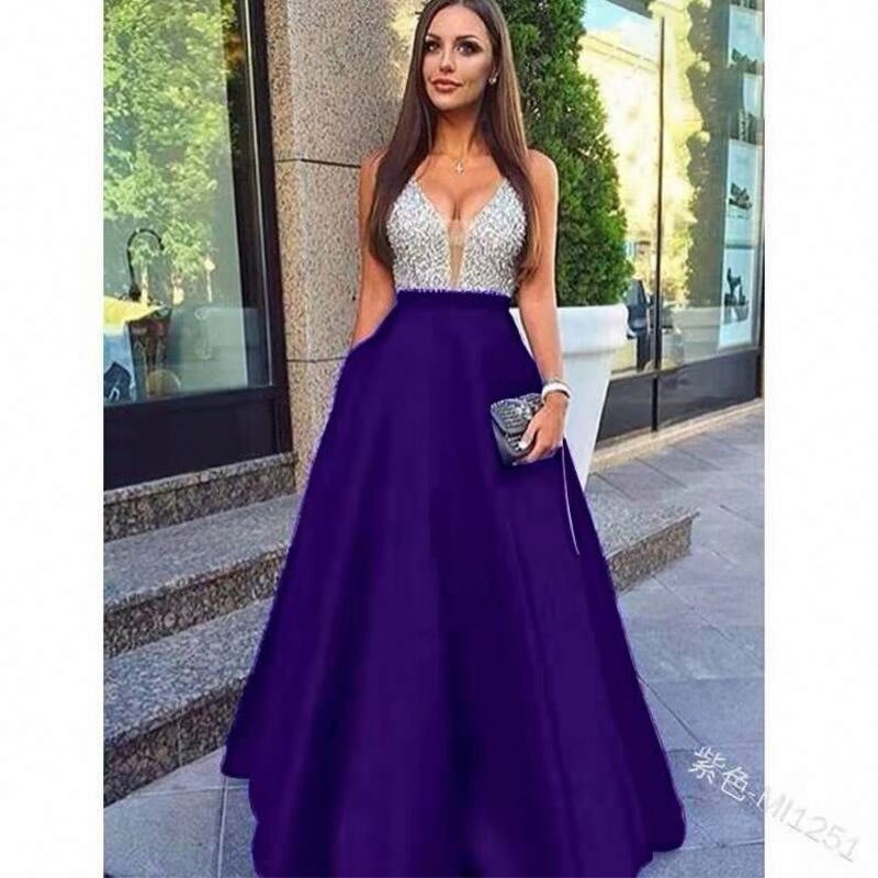 Evening Dress Manufacturer - V-neck Translucent Long Sleeve Sequin Mesh