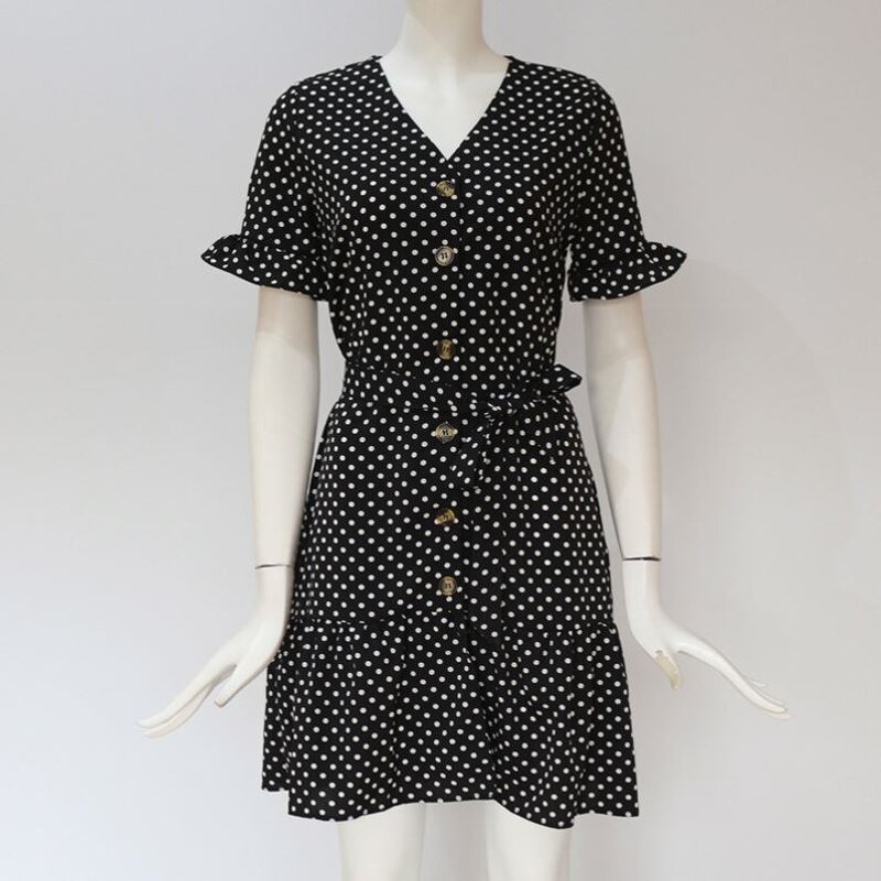 Dress Manufacturer - Chiffon Short Sleeve Polka Dot Boho Mini