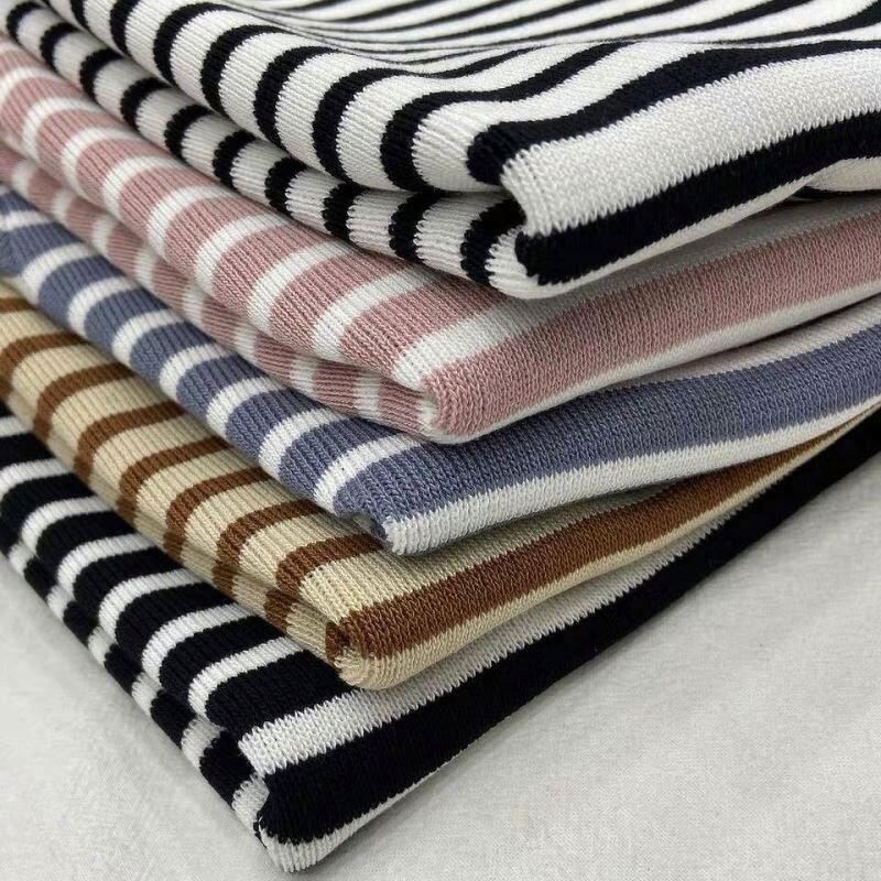 Sweater Manufacturer - Striped Short Sleeve Thin Knit Round Collar