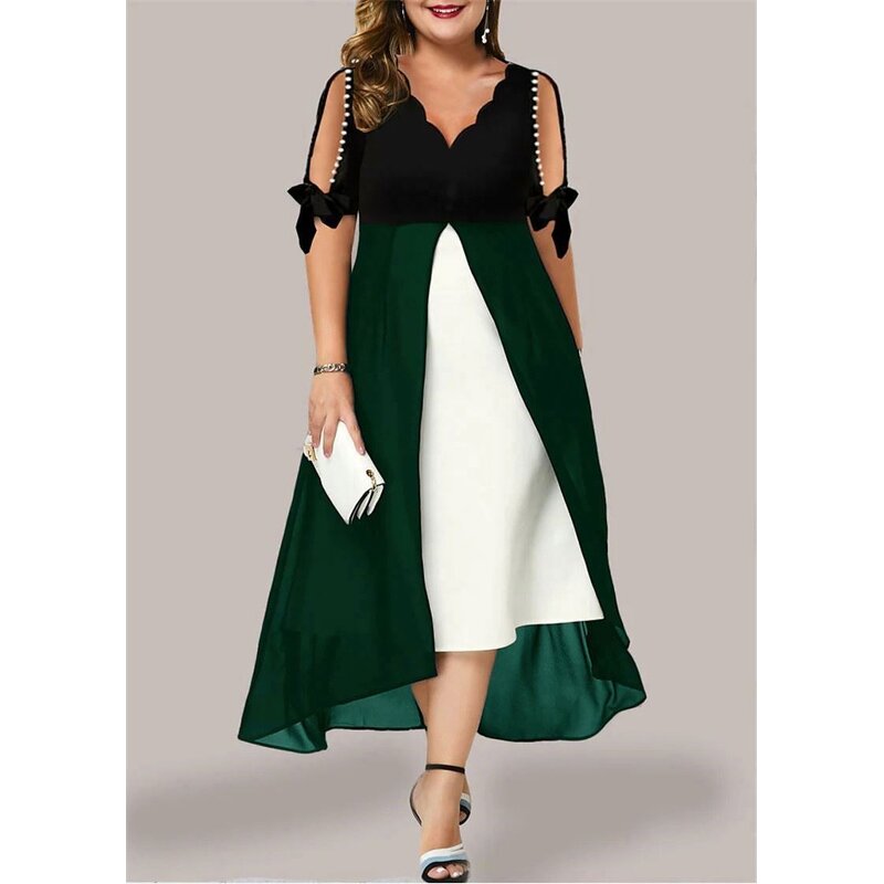 Dress Manufacturer - Plus Size V Neck Patchwork Office Formal