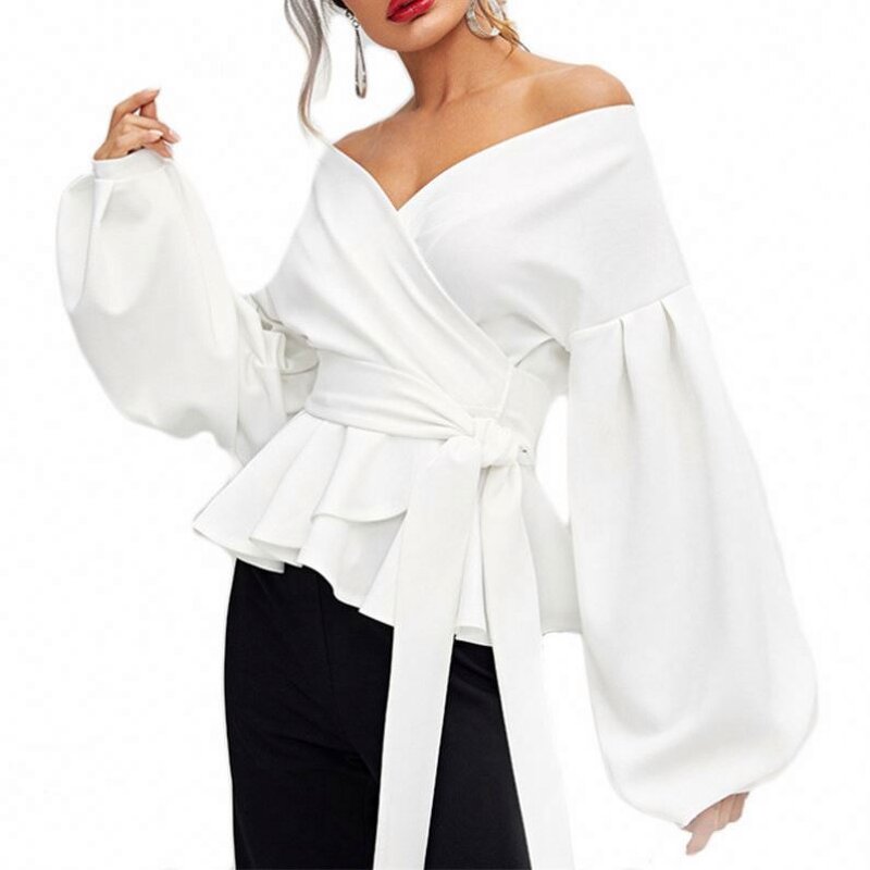 Blouse Manufacturer - Slash Neck Lantern Long Sleeve Casual Tops