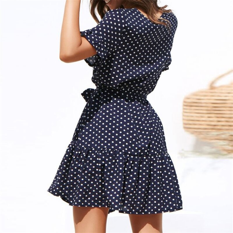 Dress Manufacturer - Chiffon Short Sleeve Polka Dot Boho Mini