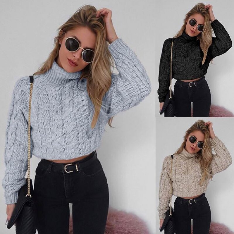 Crop Top Manufacturer - High Collar Slim Long Sleeve Thick Knitwear