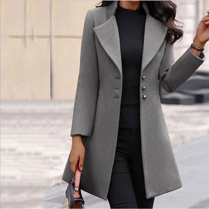 Coat Manufacturer - Korean Style Lapel Solid Color Woolen Button