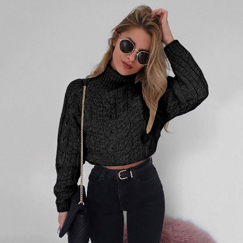 Crop Top Manufacturer - High Collar Slim Long Sleeve Thick Knitwear