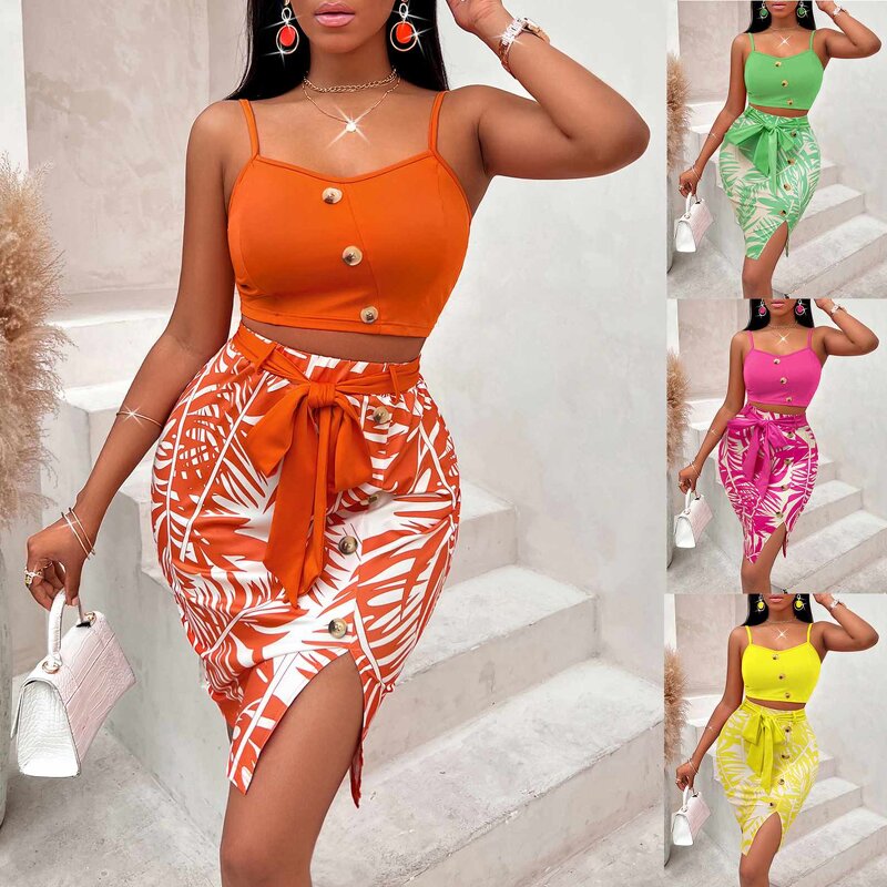 Dress Suit Manufacturer - Printed Waist Tied Sleeveless Slim Trend