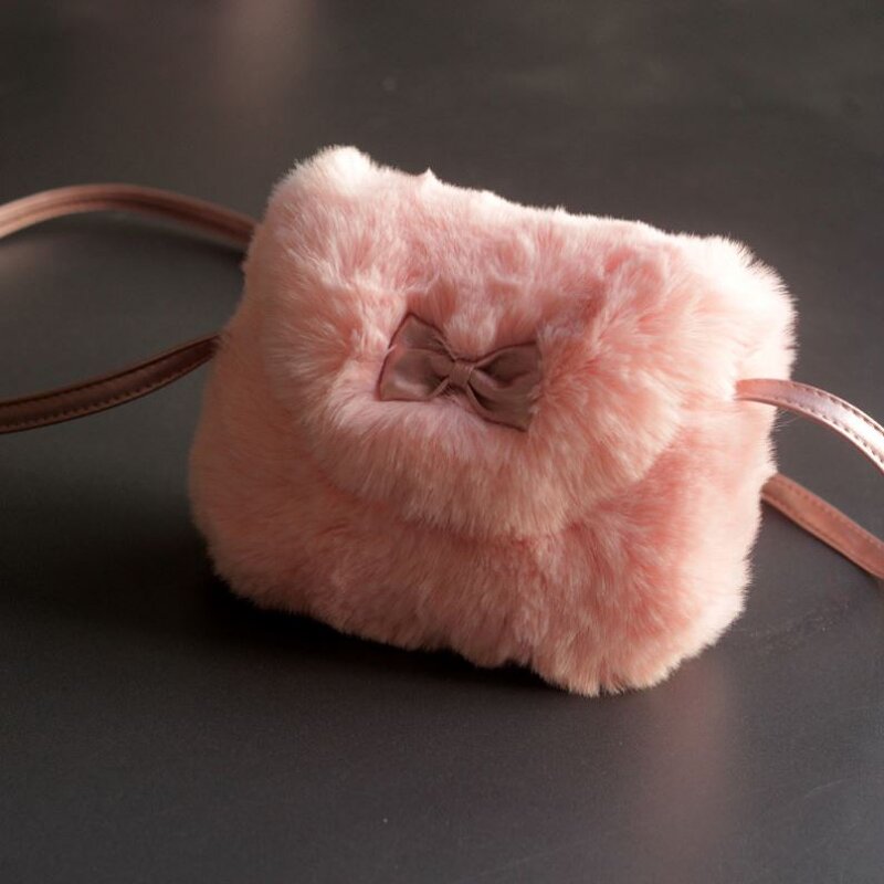 Backpacks Manufacturer - Girls Kids Fur Plush Bowknot Mini Handbags