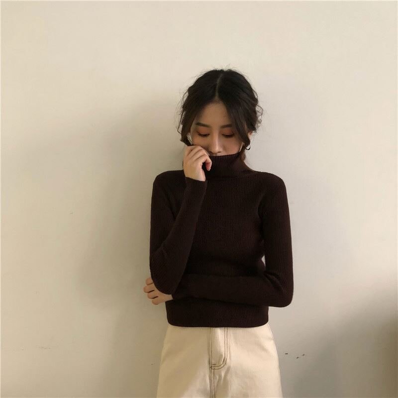 Sweater Manufacturer - High Collar Solid Color Slim Knitted