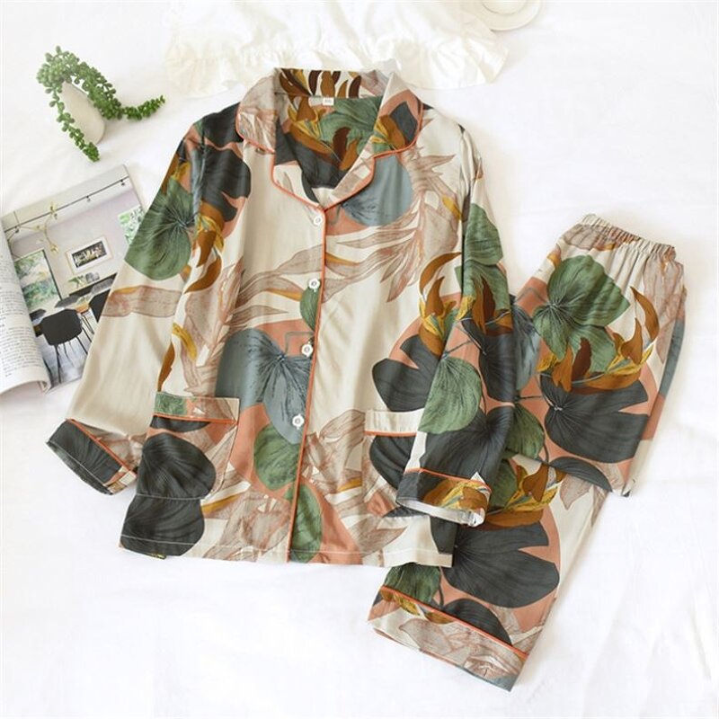 Sleepwear Set Manufacturer - Cardigan and Pants Printed Cotton