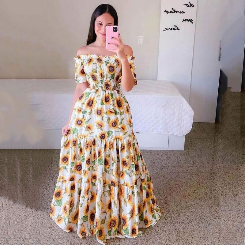 Dress Manufacturer - Long One-shoulder Floral Casual Maxi