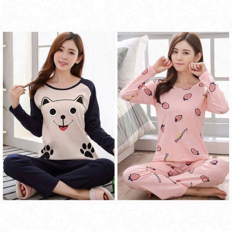 Pajamas Set Manufacturer - Cartoon Printed 2 Piece Long Sleeve