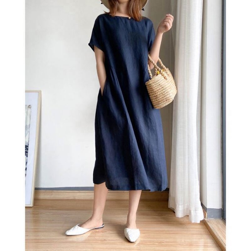 Dress Manufacturer - Loose Cotton Linen Short Sleeve Plus Size