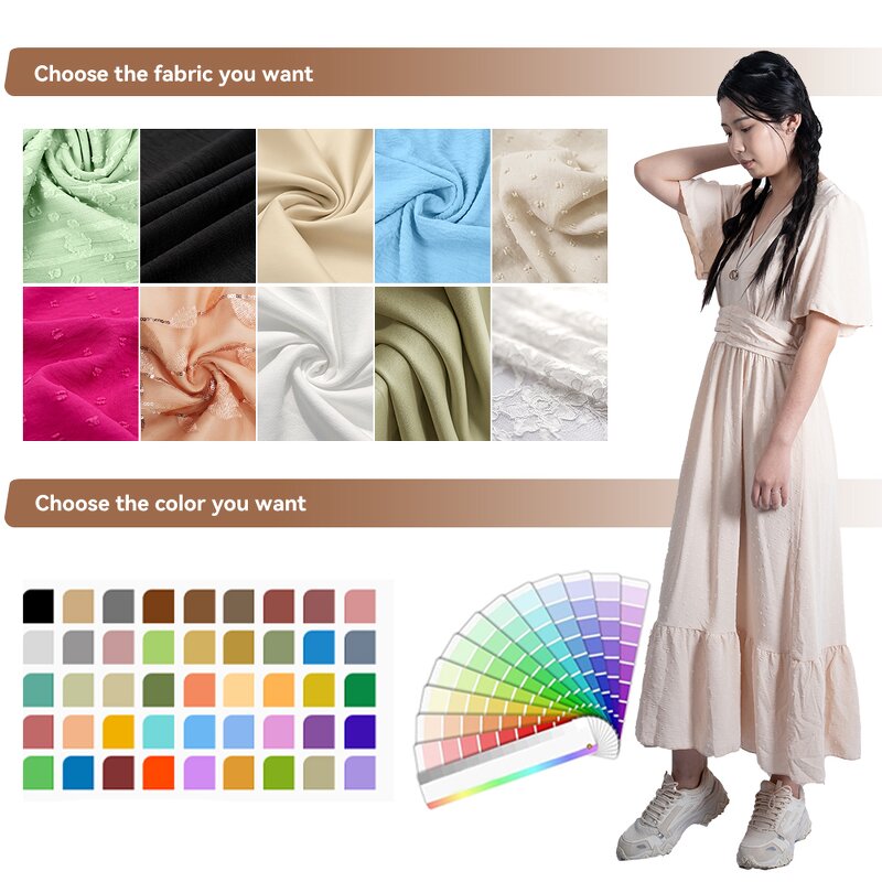 Women's Dress - Manufacturer - 2025 Summer V-Neck Ruffle Dot High Waist Office Casual