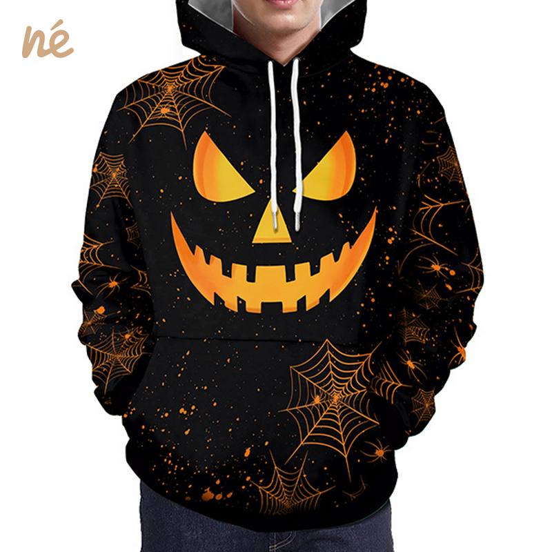 Men's Hoodie - Manufacturer - 2025 Casual Pumpkin Digital Print Halloween Carnival Party