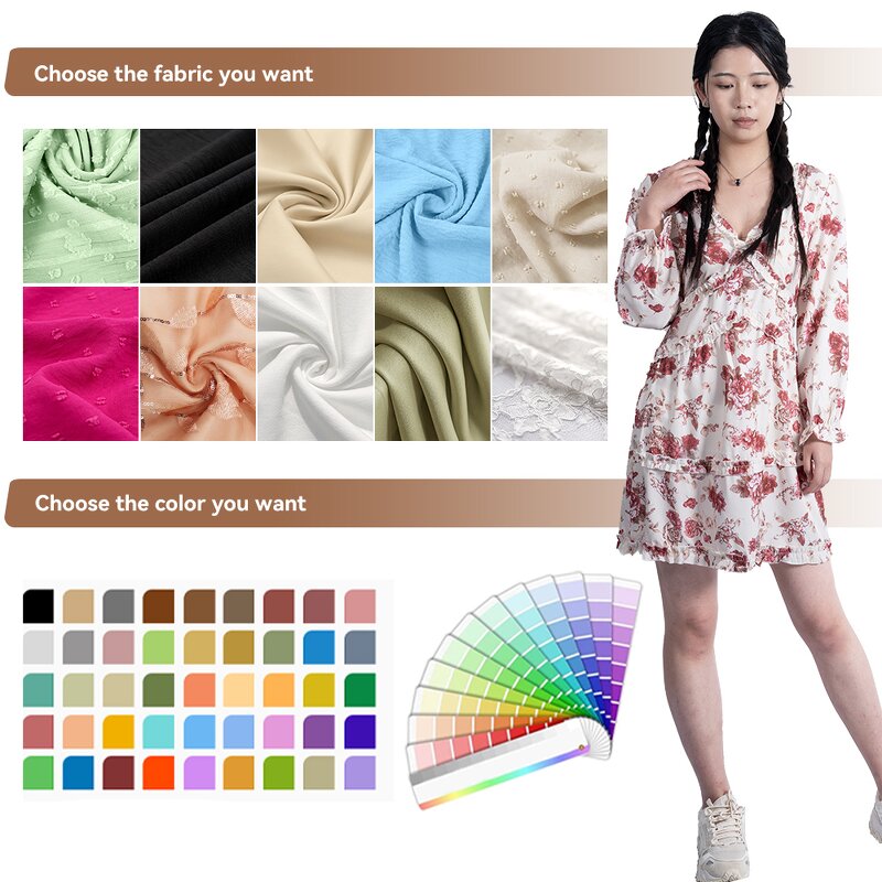 Women's Dress - Manufacturer - Floral Chiffon Wrapped Neck Long Sleeve Lace Summer Woven