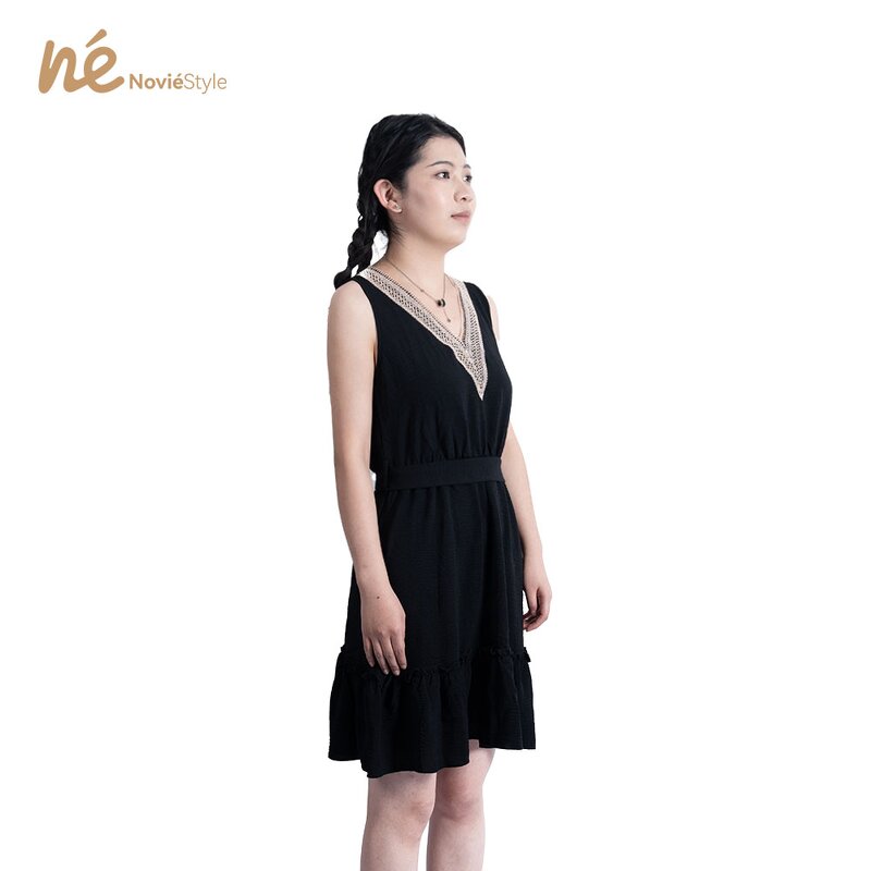 Women's Waist Dress - Manufacturer - 2025 Summer XL V-Neck Sleeveless Lace Solid Eco Breathable
