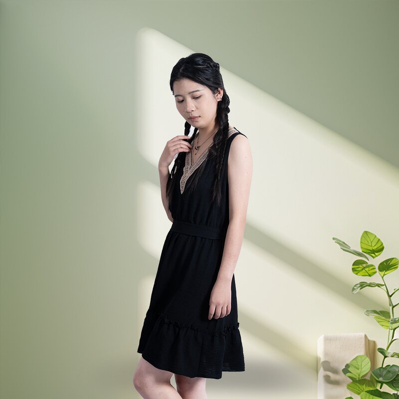 Women's Waist Dress - Manufacturer - 2025 Summer XL V-Neck Sleeveless Lace Solid Eco Breathable