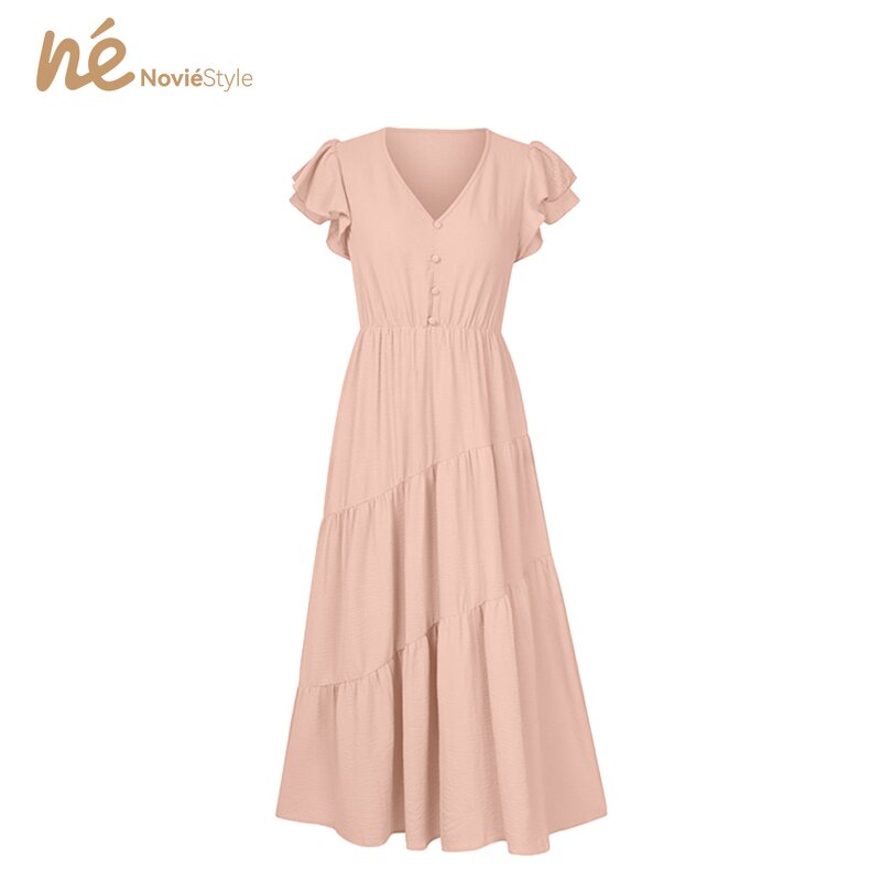 Women's Maxi Dress - Manufacturer - Chiffon V-neck Patchwork Solid Breathable Elegant Casual