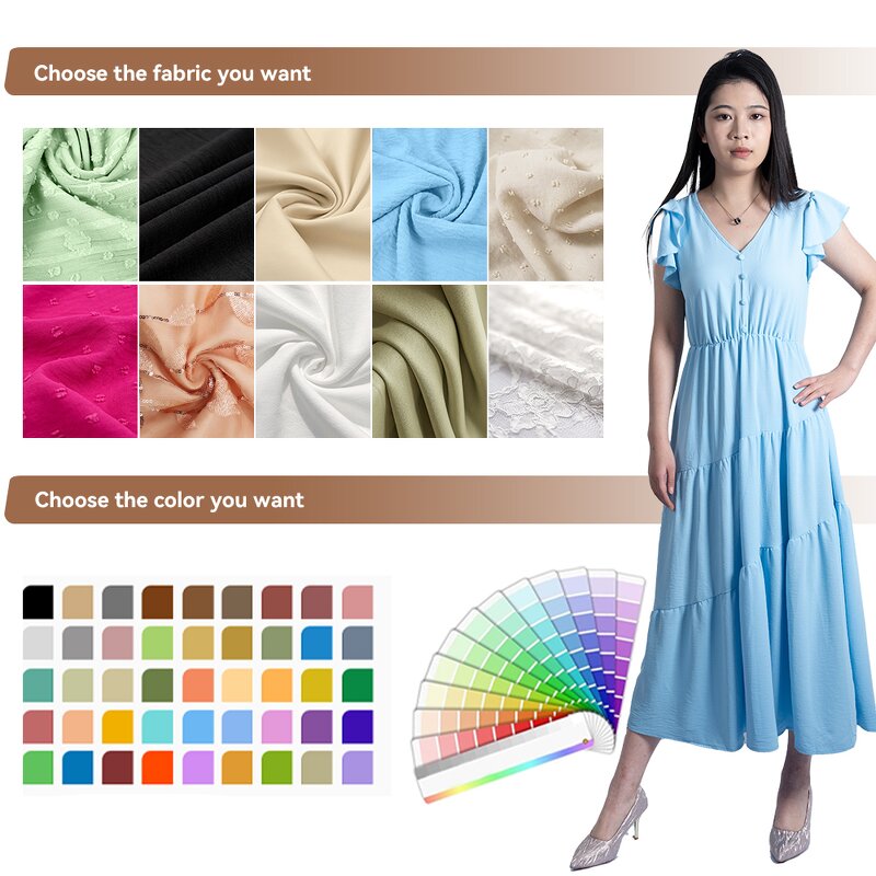 Women's Maxi Dress - Manufacturer - Chiffon V-neck Patchwork Solid Breathable Elegant Casual