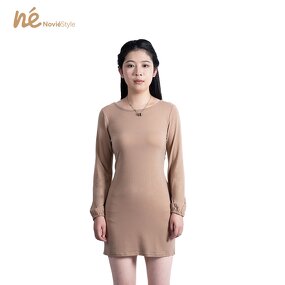Women's Midi Dress - Manufacturer - Custom O-Neck Lantern Sleeve Ribbed Knit Casual Pullover