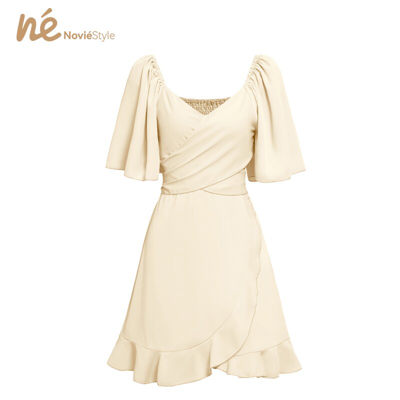 Women's Midi Dress - Manufacturer - Custom Boat Neck Solid Waist Ruffle Eco Woven Summer