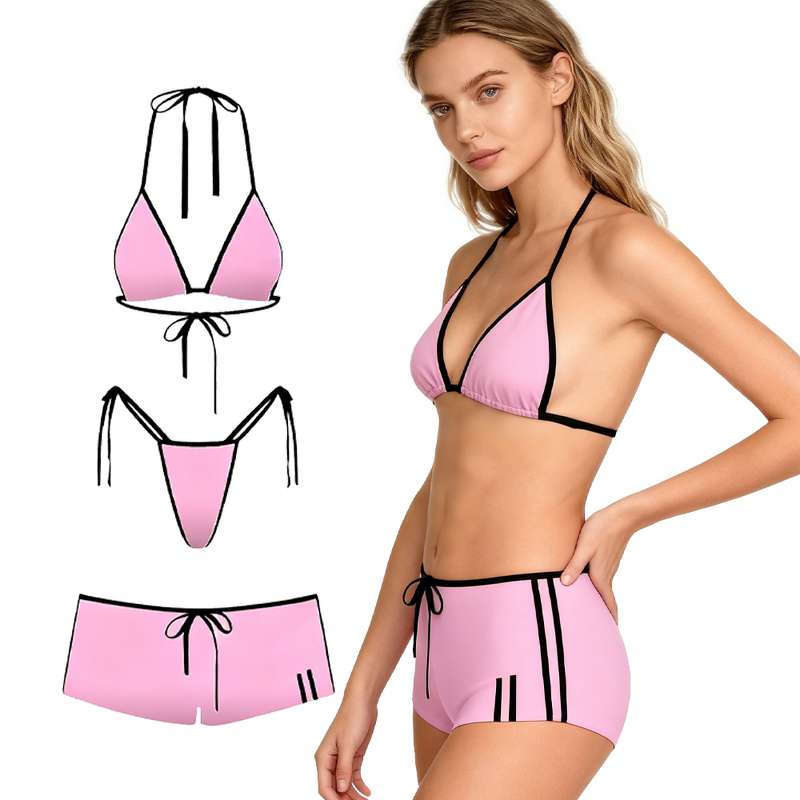 Bikini Set - Manufacturer - Custom Sports Clashing Eco Friendly 3 Piece Shorts Custom Logo