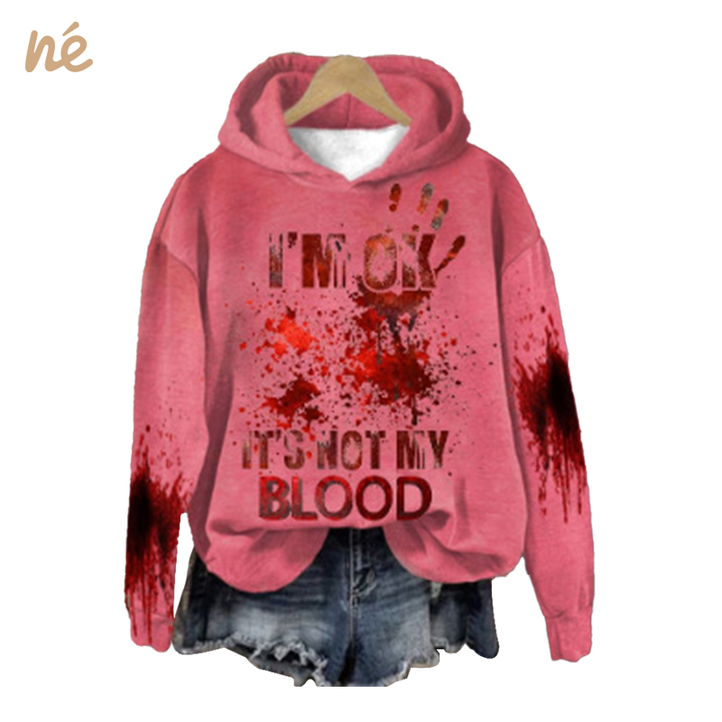 Women's Hoodie - Manufacturer - Halloween Bloodstained Clown "I'm Ok" Long Sleeve Crewneck