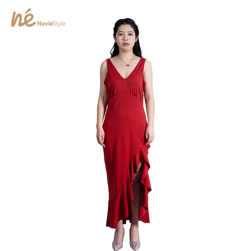 Women's Maxi Dress - Manufacturer - Woven Asymmetrical Sleeveless Deep V-neck Eco Summer