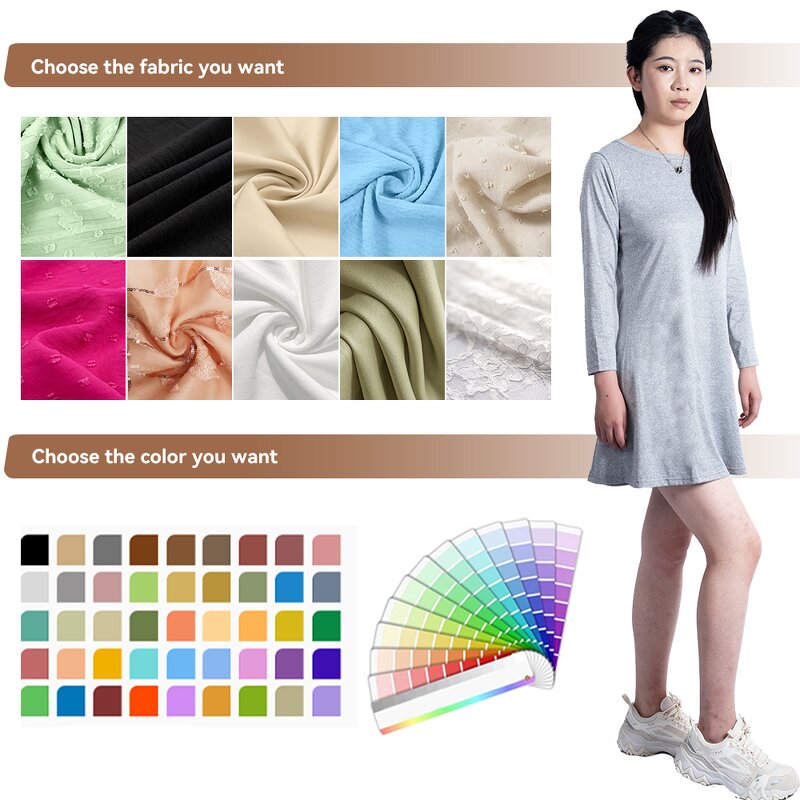 Women's Dress - Manufacturer - Custom Plus Size O-Neck Long Sleeve Solid Breathable Casual