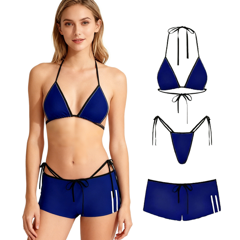 Bikini Set - Manufacturer - Custom Sports Clashing Eco Friendly 3 Piece Shorts Custom Logo