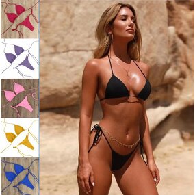 Bikini Swimsuit - Manufacturer - Halter Lace-up Chest Pad Adjustable Multi-Color Three-Point