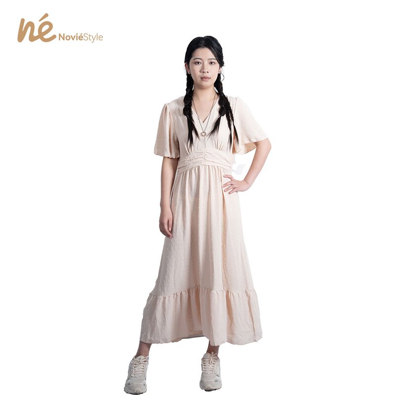 Women's Dress - Manufacturer - 2025 Summer V-Neck Ruffle Dot High Waist Office Casual