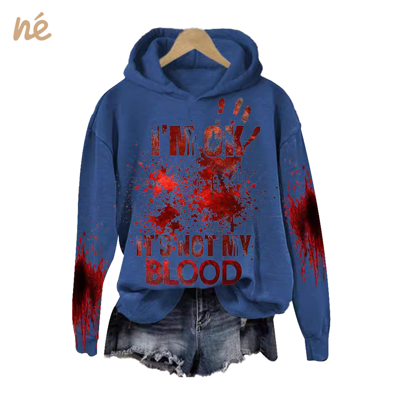 Women's Hoodie - Manufacturer - Halloween Bloodstained Clown "I'm Ok" Long Sleeve Crewneck
