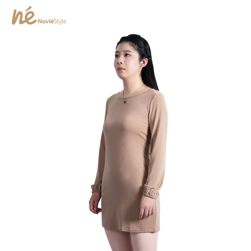 Women's Midi Dress - Manufacturer - Custom O-Neck Lantern Sleeve Ribbed Knit Casual Pullover