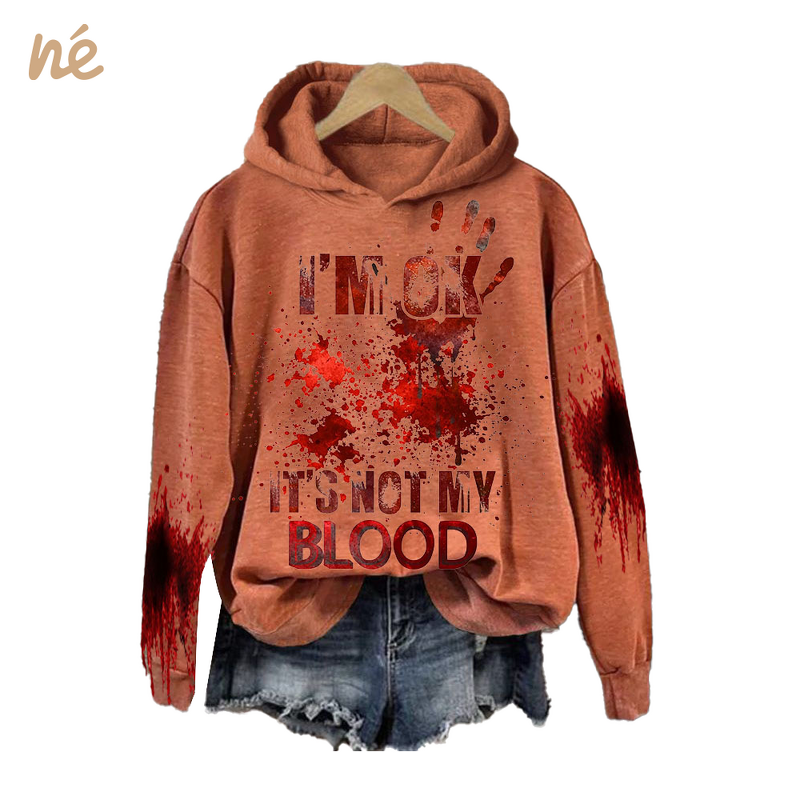 Women's Hoodie - Manufacturer - Halloween Bloodstained Clown "I'm Ok" Long Sleeve Crewneck