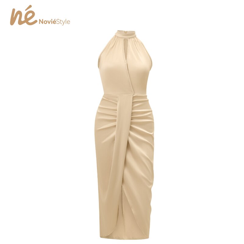 Women's Slim Dress - Manufacturer - Summer Sleeveless Halter Solid Knitting Natural Waist Eco