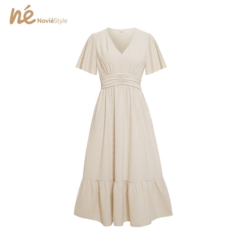 Women's Dress - Manufacturer - 2025 Summer V-Neck Ruffle Dot High Waist Office Casual