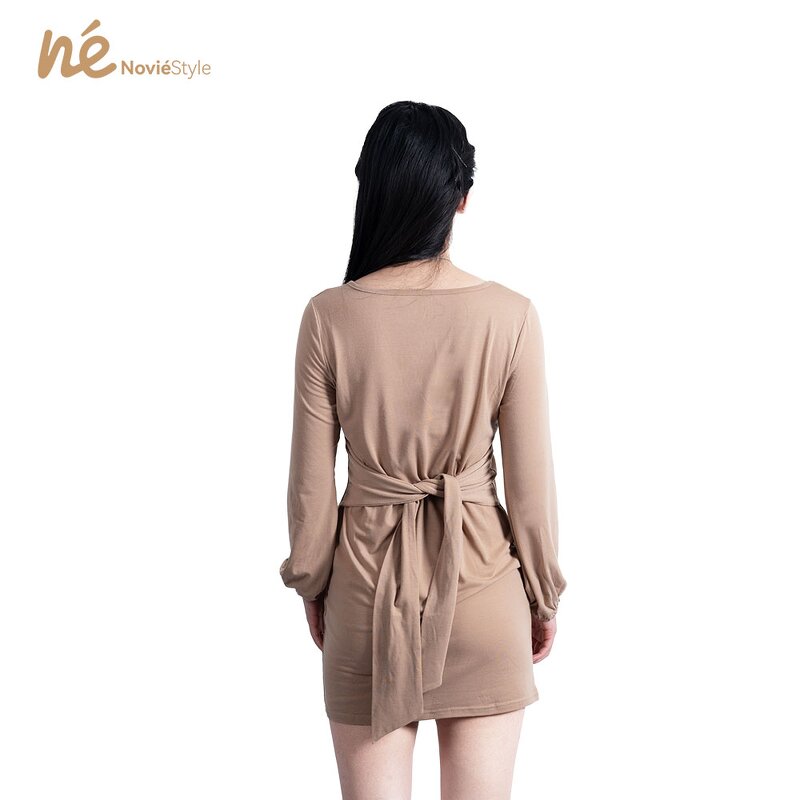 Women's Midi Dress - Manufacturer - Custom O-Neck Lantern Sleeve Ribbed Knit Casual Pullover