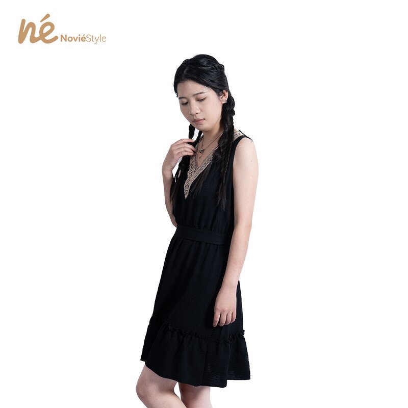 Women's Waist Dress - Manufacturer - 2025 Summer XL V-Neck Sleeveless Lace Solid Eco Breathable